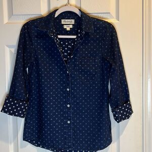 Madewell Denim Polka Dot Button Down Pocket Shirt Size XS
